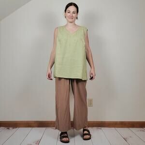 Vintage 90s Y2K Embroidered Linen Tank Lime Green XL